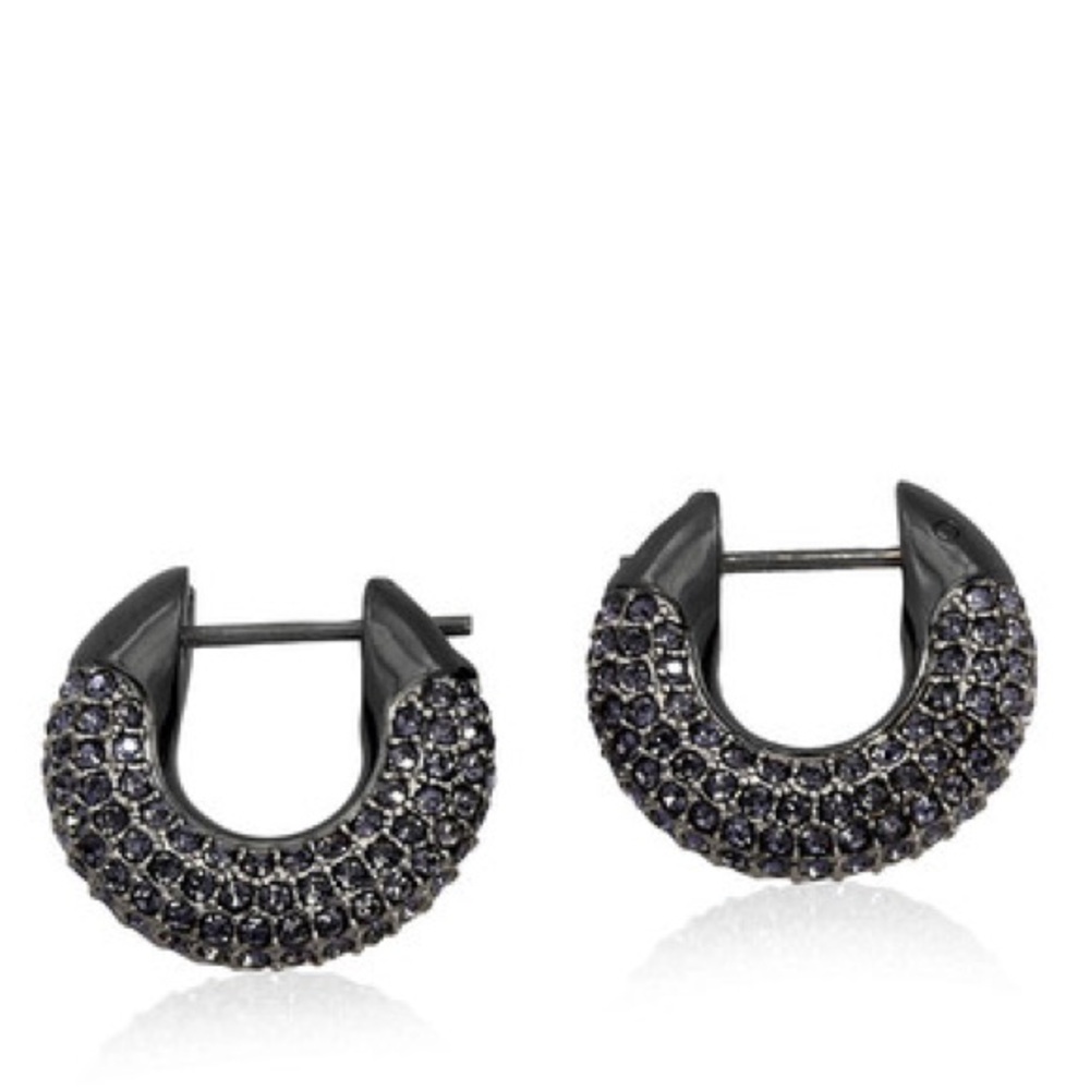 New Swarovski Ladies Dextera Black Ruthenium Plated Small Hoop Earrings
